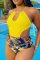 Yellow Sexy Vacation Print Split Joint Swimwears
