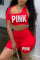 Pink Sexy Casual Letter Print Hollowed Out Short Sleeve Two Pieces