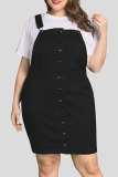 Black Fashion Casual Plus Size Solid Backless Square Collar Strap Dress
