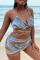 Blue Plus Size Sexy Gradual Change Print Bandage Draw String Spaghetti Strap Plus Size Swimwear