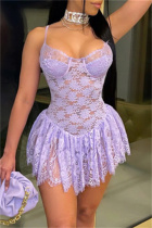 Purple Fashion Sexy Solid See-through Backless Spaghetti Strap Sleeveless Dress Dresses