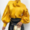 Yellow Casual Elegant Solid Bandage Split Joint O Neck Tops