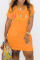 Orange Fashion Casual Letter Print Basic V Neck Short Sleeve Dress
