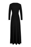 Black Fashion Sexy Regular Sleeve Long Sleeve V Neck Solid Dresses