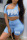 Blue Sexy Casual Letter Print Hollowed Out Short Sleeve Two Pieces