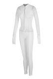 White Fashion Sexy Solid See-through Zipper Collar Skinny Jumpsuits