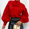 Red Casual Elegant Solid Bandage Patchwork O Neck Tops