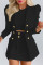 Black Fashion Casual Solid Cardigan Turndown Collar Long Sleeve Two Pieces