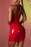 Red Fashion Sexy Solid Hollowed Out Backless Halter Sleeveless Dress