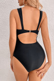 Black Fashion Sexy Patchwork Print Backless Swimwears