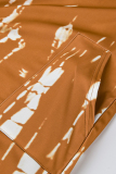 Orange Fashion Casual Plus Size Print Basic V Neck Short Sleeve Dress