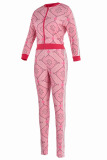 Light Pink Casual Floral Printed Twilled Satin Two-piece Pants Set