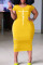 Yellow Casual Print Ripped Patchwork O Neck Straight Plus Size Dresses