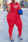 Red Casual Print Patchwork Frenulum O Neck Plus Size Two Pieces