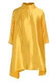 Yellow Casual Elegant Solid Patchwork Fold Half A Turtleneck Straight Dresses