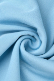 Light Blue Fashion Casual Print Patchwork O Neck Half Sleeve Dresses