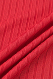 Red Fashion Stitching Puff Sleeve T-shirt
