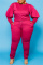 Rose Red Fashion Casual Solid Basic O Neck Plus Size Two Pieces
