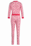 Light Pink Casual Floral Printed Twilled Satin Two-piece Pants Set