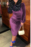 Pink Purple Sexy Solid Patchwork Off the Shoulder One Step Skirt Dresses