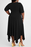 Black Casual Print Patchwork Asymmetrical O Neck Irregular Dress Plus Size Dresses