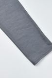 Grey Fashion Casual Plus Size O Neck Long Sleeve Regular Sleeve Letter Print T-shirt Dress