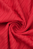 Red Fashion Stitching Puff Sleeve T-shirt