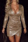 Silver Sexy Fashion Long Sleeve V-Neck Dress