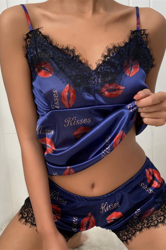 Tibetan Blue Sexy Living Print Patchwork Backless Sleepwear