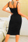 Black Fashion Sexy Solid Backless Fold V Neck Sling Dress