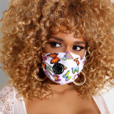 White Fashion Casual Butterfly Print Patchwork Mask