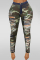 Camouflage Button Fly Sleeveless High Patchwork camouflage Print Hole pencil Pants