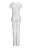 White Fashion Casual Solid Basic V Neck Skinny Jumpsuits