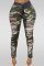 Camouflage Button Fly Sleeveless High Patchwork camouflage Print Hole pencil Pants