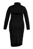 Black Sexy Casual Solid Hollowed Out O Neck Plus Size Two Pieces