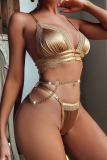 Khaki Sexy Solid Patchwork Chains Valentines Day Lingerie