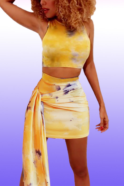 

Yellow Sexy Fashion Patchwork Tie Dye Print Straight