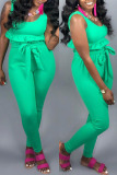 Green Fashion Casual Solid Vests Pants U Neck Sleeveless Two Pieces