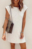 White Fashion Casual Solid Basic O Neck Short Sleeve Dress Dresses