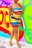 Multicolor Fashion Sexy Print Backless Fold Spaghetti Strap Sleeveless Dress