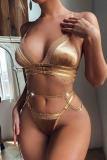 Khaki Sexy Solid Patchwork Chains Valentines Day Lingerie