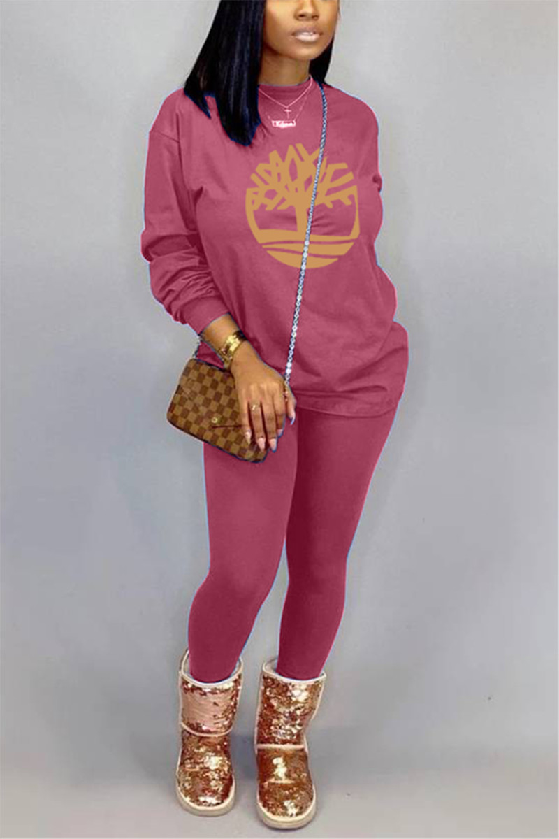 

Fuchsia Fashion Casual Round Neck Long Sleeve Two-Piece Suit