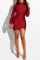 Burgundy Fashion Sexy Solid Fold Half A Turtleneck Long Sleeve Dresses
