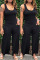 Black Fashion Casual Solid Basic O Neck Regular Jumpsuits