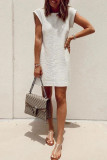 White Fashion Casual Solid Basic O Neck Short Sleeve Dress Dresses