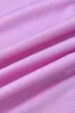 Light Purple Casual Print Patchwork O Neck A Line Dresses