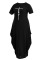 Black Casual Print Patchwork Asymmetrical O Neck Short Sleeve Dress Plus Size Dresses