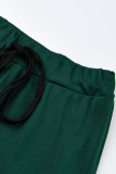 Black Green Euramerican Patchwork Skinny Two-piece Pants Set