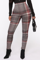 Red Casual Plaid Split Joint Skinny High Waist Pencil Full Print Bottoms