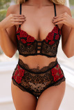 Red Black Sexy Embroidered Patchwork See-through Valentines Day Lingerie